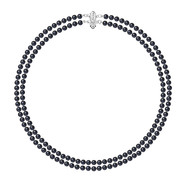 Collier Femme 2 Rangs en Perles de culture d'eau douce Noires et Fermoir Argent 925/1000