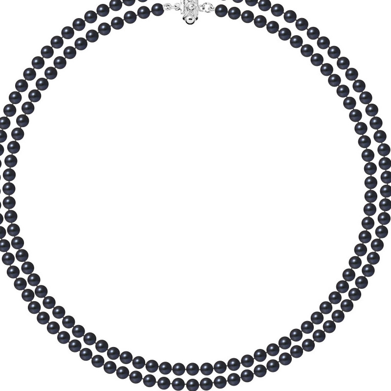 Collier Femme 2 Rangs en Perles de culture d'eau douce Noires et Fermoir Argent 925/1000