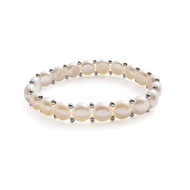 Bracelet Femme Stretch en Perles de culture d'eau douce blanches, forme Bouton