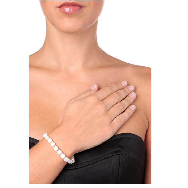 Bracelet Femme Stretch en Perles de culture d'eau douce blanches, forme Bouton - vue 2