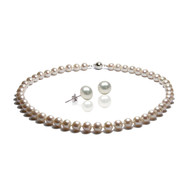 Parure Femme Collier Ras du cou et Boucles d'Oreilles Perles de culture d'eau douce Blanches AA+ et Argent 925