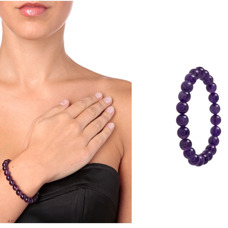 Bracelet Femme Stretch en Perles d'Améthyste Violet - vue 2