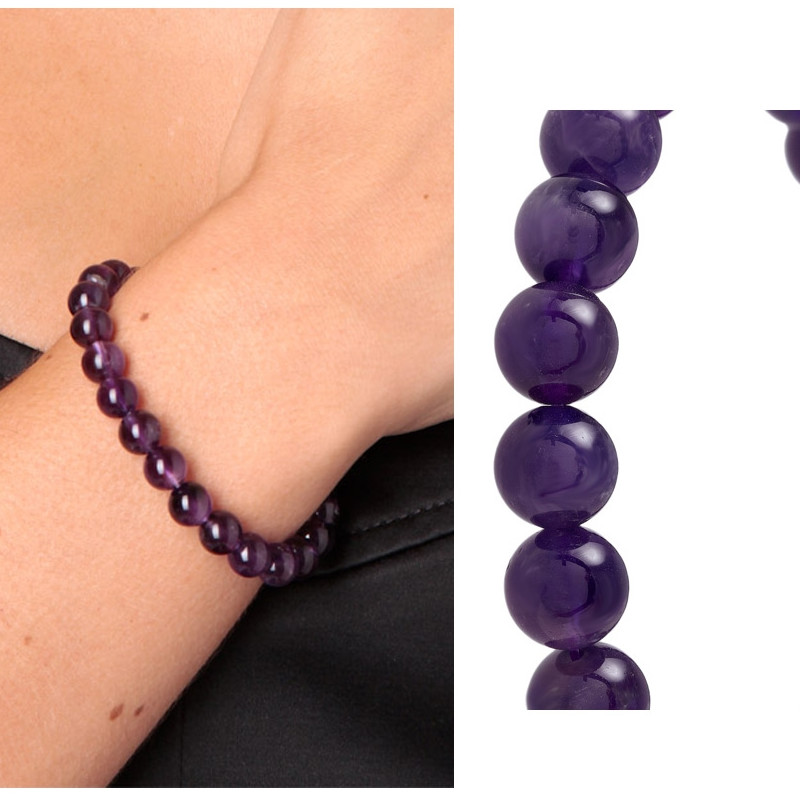 Bracelet Femme Stretch en Perles d'Améthyste Violet - vue 3