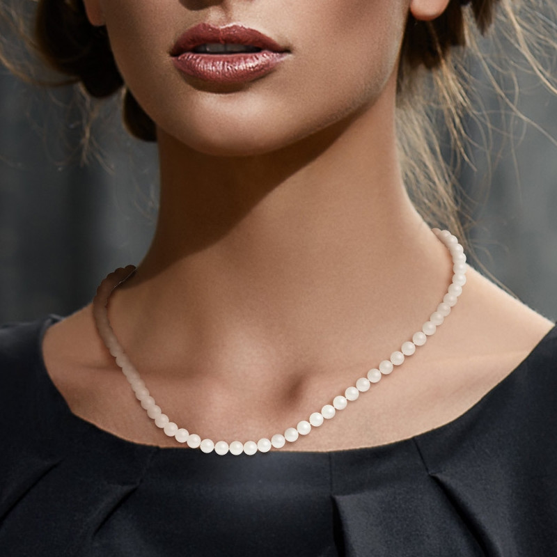 Collier ras du cou Femme Perles de culture d'eau douce Blanches AA et Fermoir Or blanc 750/1000 - vue 2