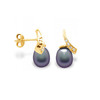 Boucles d'Oreilles Perles de Culture Noires, Diamants et Or Jaune 750/1000 - vue V2