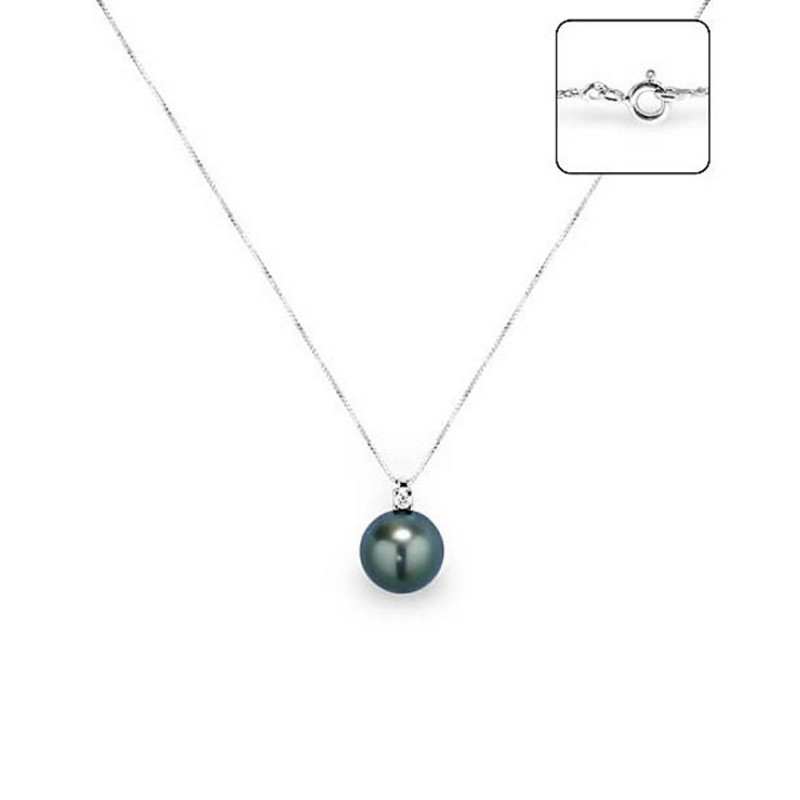 Collier Pendentif Perle de Tahiti, Diamants et Or Blanc 750/1000 - vue 2