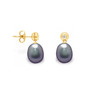 Boucles d'Oreilles Perles de Culture Noires, Diamants et Or Jaune 750/1000 - vue V2