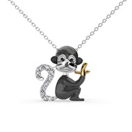Pendentif Singe orné de cristal de Swarovski Blanc et Plaqué Rhodium