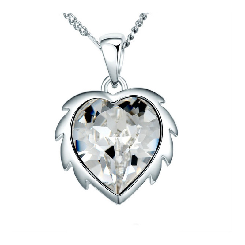 Pendentif Coeur en Lion orné de cristaux de Swarovski Blanc et Plaqué Rhodium