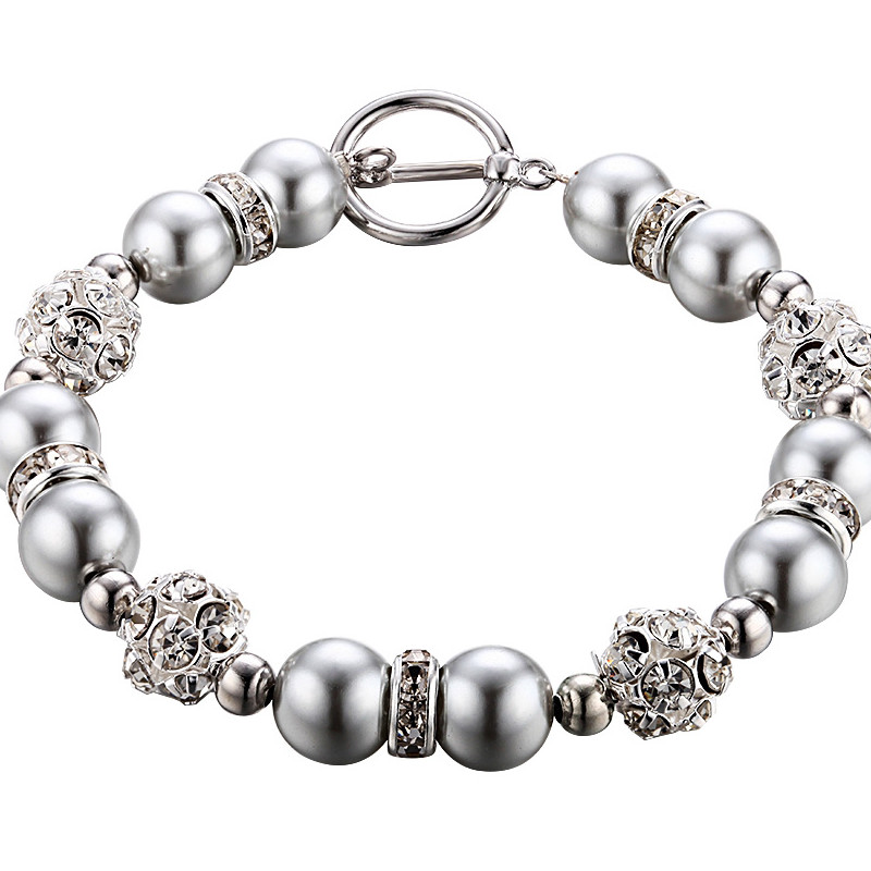Parure Bracelet et Boucles d'oreilles Perles Argentées, Cristal et Plaqué Rhodium - vue 3