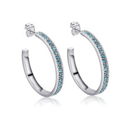 Boucles d'Oreilles Petites Créoles ornées de Cristal de Swarovski Bleu
