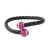 Bracelet Bangle en Cuir Noir, Perle en Cristal Rose et Argent 925 - vue V1