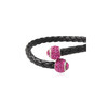 Bracelet Bangle en Cuir Noir, Perle en Cristal Rose et Argent 925 - vue V2
