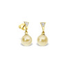 Boucles d'Oreilles Perles de Culture Dorées, Diamants et Or Jaune 750/1000 - vue V1