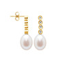 Boucles d'Oreilles Pendantes Perles de Culture Blanches, Diamants et Or Jaune 750/1000 - vue V1