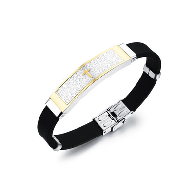 Bracelet Homme en Acier Inoxydable et Silicone Noir , vue V1
