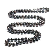 Long Collier Sautoir Femme Perles de culture Noires 91 cm et Fermoir en Argent 925