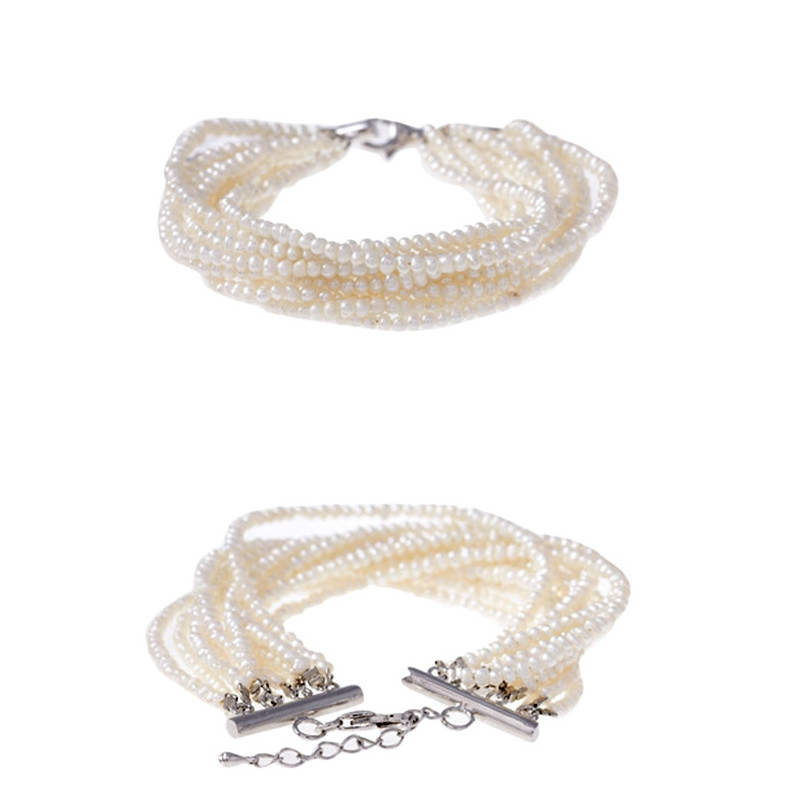 Bracelet Femme Multi Rangs en Perles de culture d'eau douce Blanches et Fermoir en Argent 925/1000 - vue 2