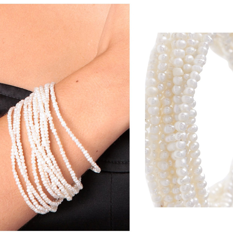 Bracelet Femme Multi Rangs en Perles de culture d'eau douce Blanches et Fermoir en Argent 925/1000 - vue 3