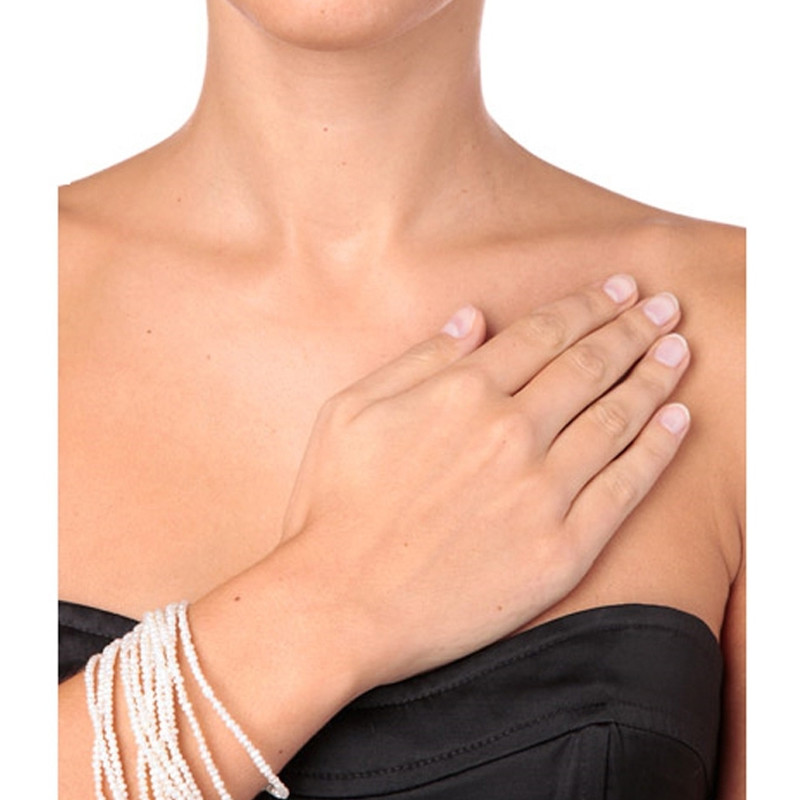 Bracelet Femme Multi Rangs en Perles de culture d'eau douce Blanches et Fermoir en Argent 925/1000 - vue 4