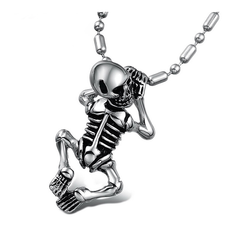 Collier Pendentif Homme Squelette en Acier Inoxydable