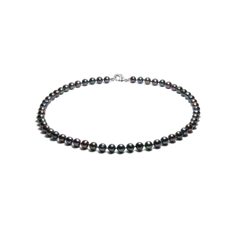 Collier ras du Cou Femme de 41 cm en Perles de culture d'eau douce Noires