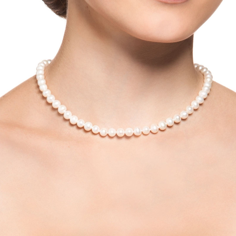 collier femme perles blanche