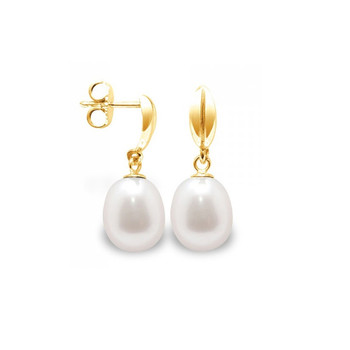 Boucles d'Oreilles Pendantes Perles de Culture Blanches et or jaune 375/1000