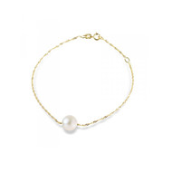 Bracelet Femme Chaine Singapour en Or Jaune 375/1000 et Perle de culture d'eau douce Blanche