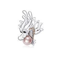 Broche Perle Dragon Argenté, orné de cristaux de Swarovski et Plaqué Rhodium