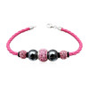 Bracelet cuir rose, Perles Hematites noires et Cristal Rose et Argent 925 - vue V1