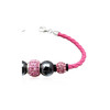 Bracelet cuir rose, Perles Hematites noires et Cristal Rose et Argent 925 - vue V2