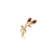 Broche Or jaune Perles de culture Violet et Pierres Cz