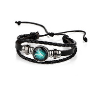 Bracelet Multi Rang Homme Astro Bélier en Cuir Noir et Acier Inoxydable