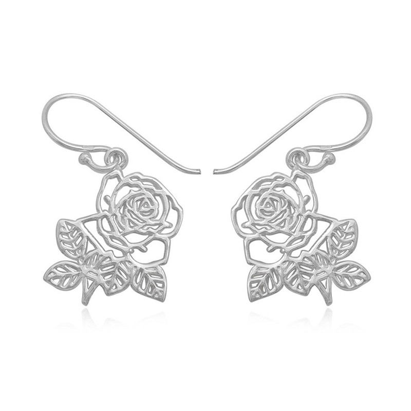 Boucles d'oreilles Pendantes à Crochet Roses en Argent 925