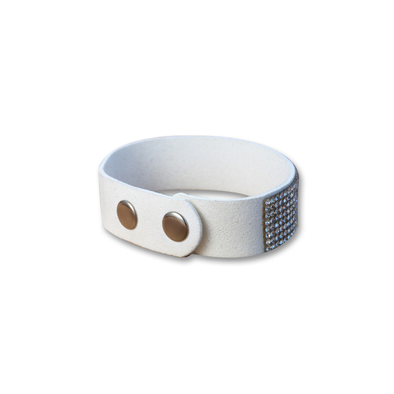 Bracelet Cuir Blanc orné deCristaux Blancs de Swarovski - vue 2
