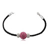 Bracelet Cuir noir Perles Cristal Rose et Blanc et Argent 925 - vue V1