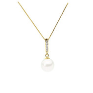 Collier Perle de Culture d'eau douce Blanche, Diamants et Or Jaune 375/1000