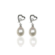 Boucles d'oreilles Femme Coeur en Perles de culture d'eau douce Blanches et Argent 925/1000