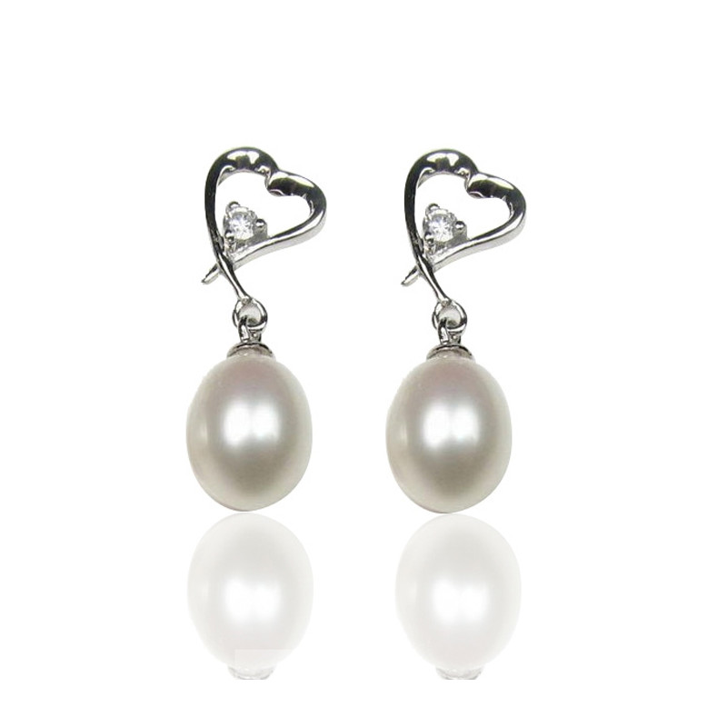 Boucles d'oreilles Femme Coeur en Perles de culture d'eau douce Blanches et Argent 925/1000