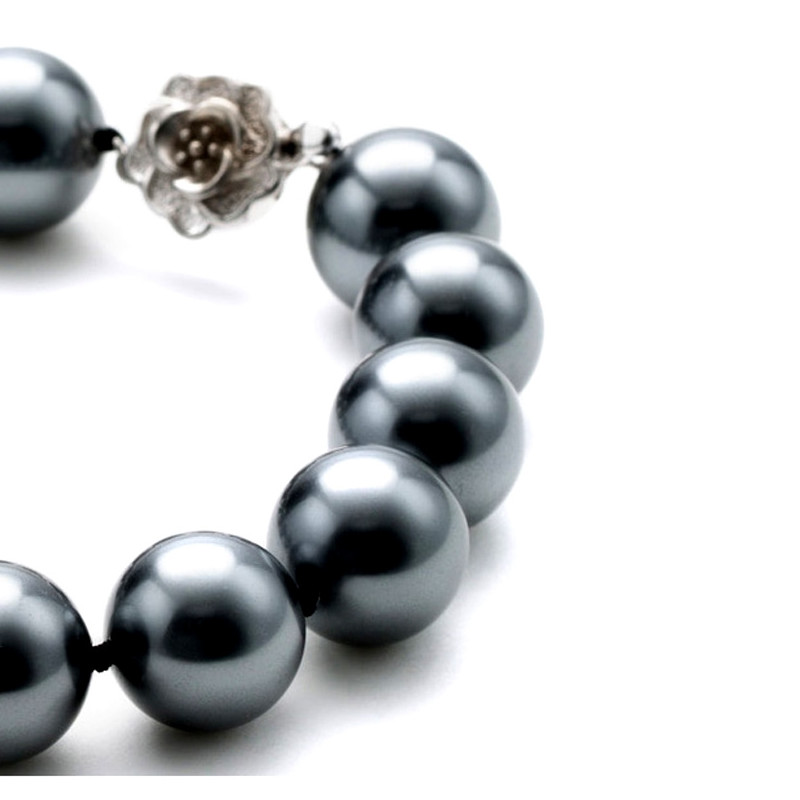 Bracelet en Perles de culture noires et fermoir fleur en Argent 925 - vue 2