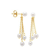 Boucles d'Oreilles Femme Pendantes Perles de Culture Blanches et or jaune 750/1000