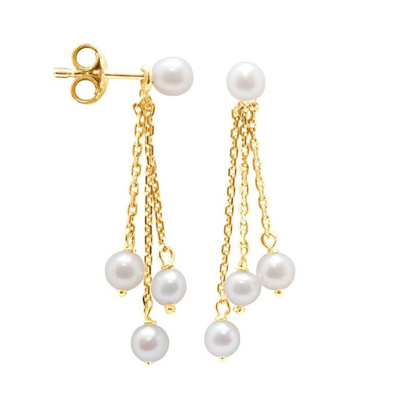 Boucles d'Oreilles Femme Pendantes Perles de Culture Blanches et or jaune 750/1000