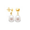 Boucles d'Oreilles Coeurs Pendantes Perles de Culture Blanches et or jaune 375/1000 - vue V1
