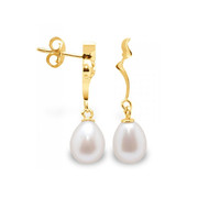 Boucles d'Oreilles Pendantes Perles de Culture Blanches et or jaune 375/1000