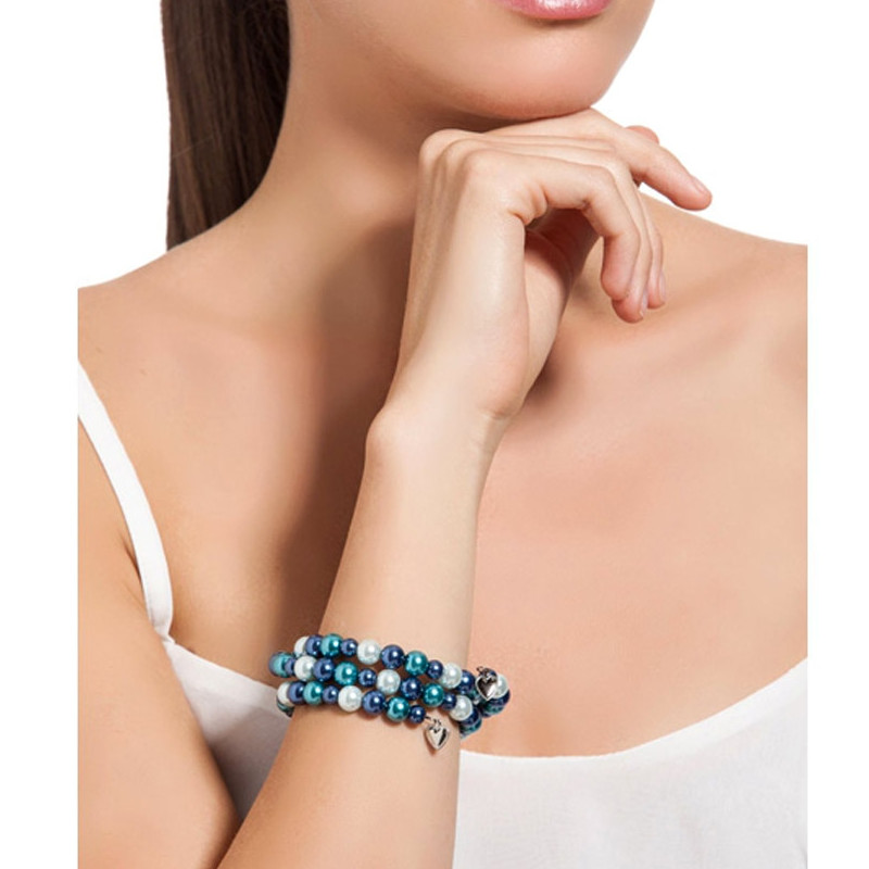 Bracelet 3 Rangs en Perles Bleues et Plaqué Rhodium - vue 2