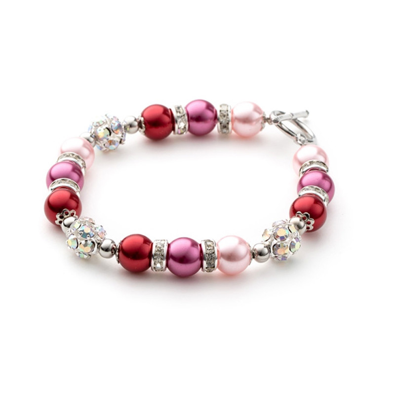 Bracelet 1 Rang en Perles Roses, Cristal et Plaqué Rhodium