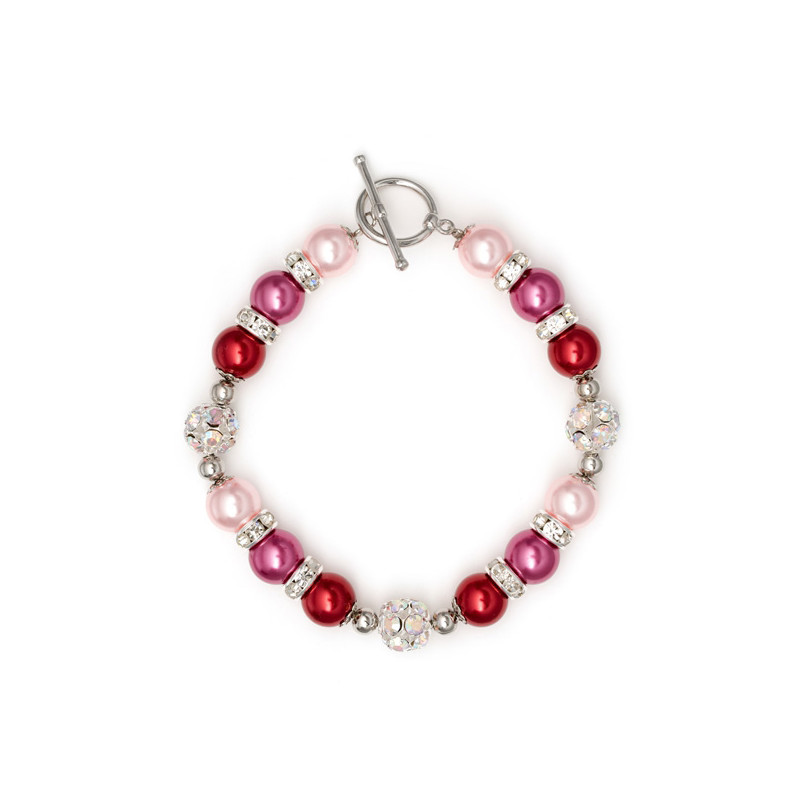 Bracelet 1 Rang en Perles Roses, Cristal et Plaqué Rhodium - vue 2