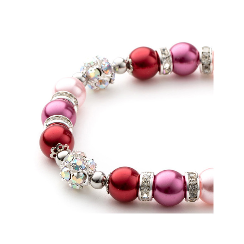 Bracelet 1 Rang en Perles Roses, Cristal et Plaqué Rhodium - vue 4
