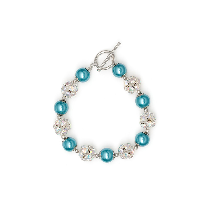 Bracelet 1 Rang en Perles Bleues, Cristal et Plaqué Rhodium - vue 2